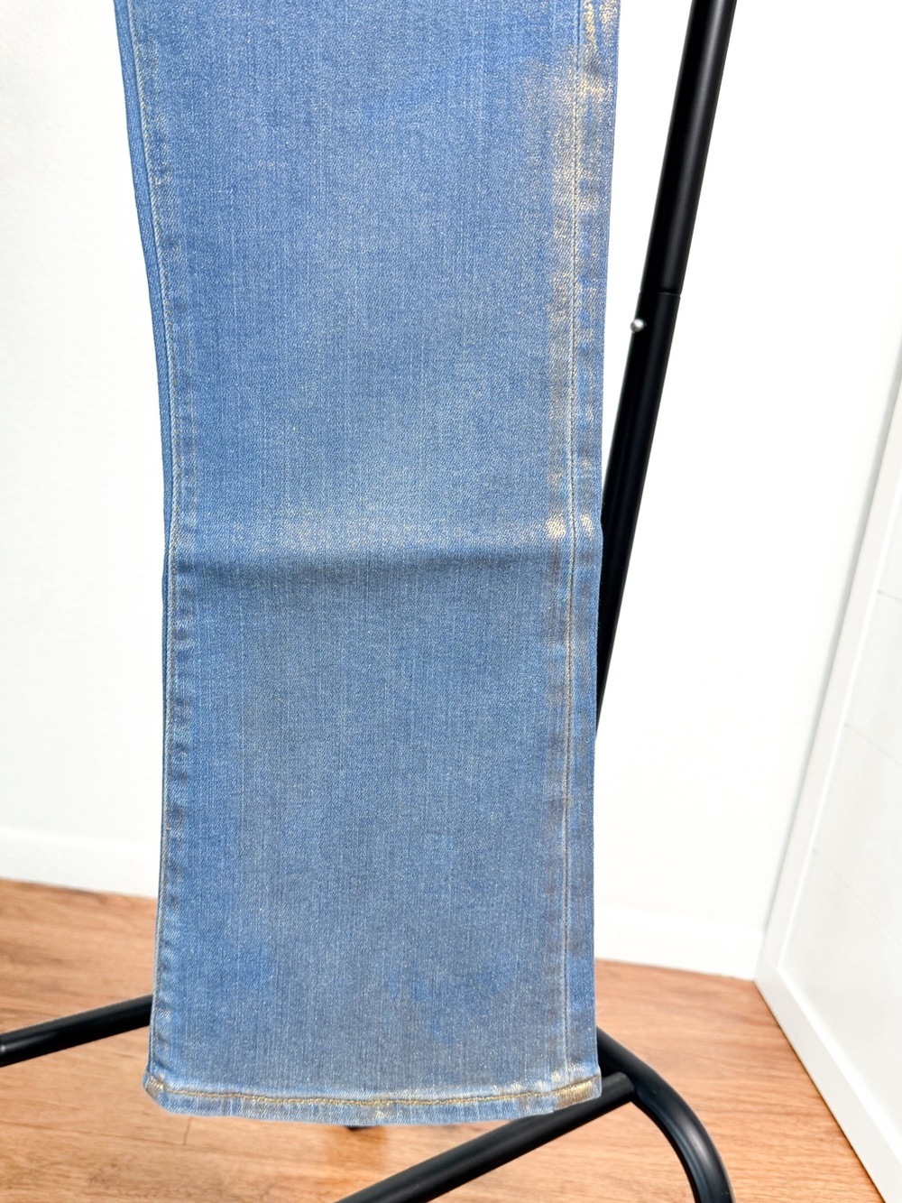 FRAME Le Crop Mini Boot Jeans Women’s Size 26 Light Wash Gold Hologram Metallic - Picture 8 of 13